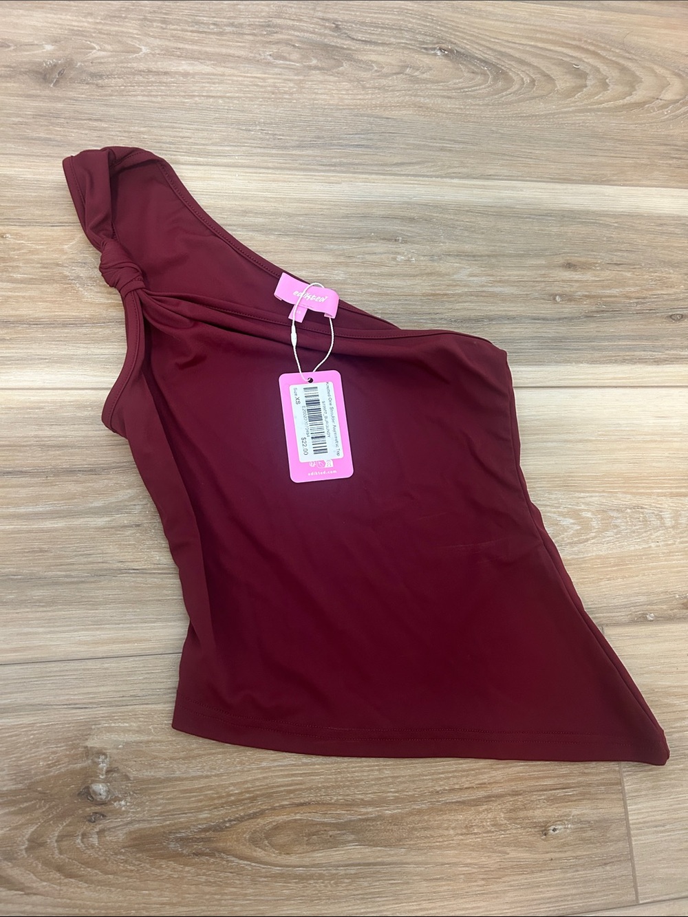Edikted One-Shoulder Knot Detail Burgundy Tank Top